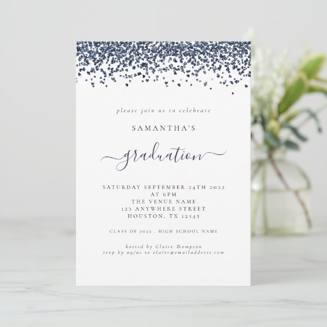 Invitation Parties scintillant bleue de la Marine moderne 202 (Debout devant)