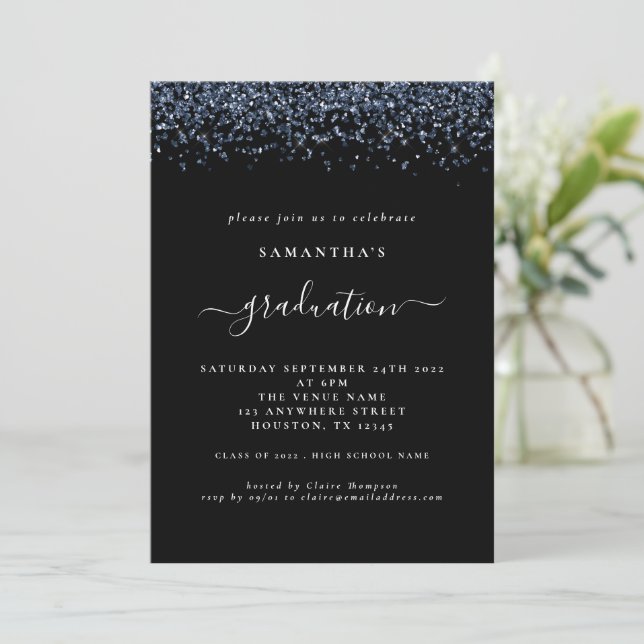 Invitation Parties scintillant bleue de la marine moderne 202 (Debout devant)