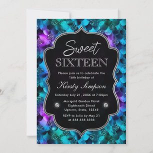 Invitation Parties scintillant bleue et violette Sirène Étalo