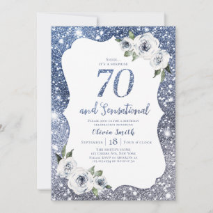 Invitation parties scintillant bleue étincelante et 70e anniv