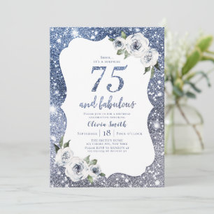 Invitation parties scintillant bleue étincelante et 75e anniv