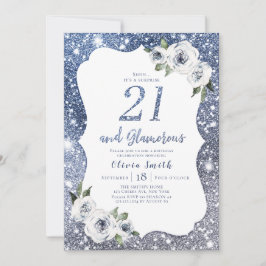 Invitation Parties scintillant bleue étincelante et fleurie 2