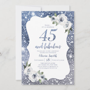 Invitation Parties scintillant bleue étincelante et fleurie 4