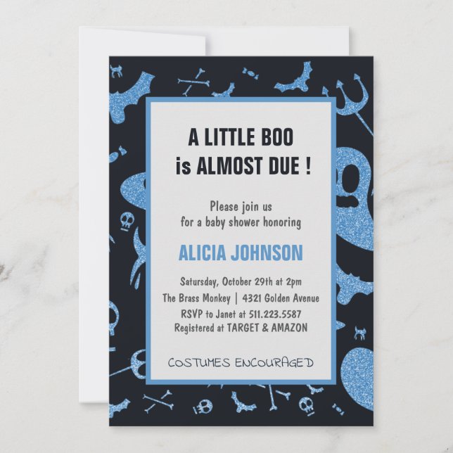 Invitation Parties scintillant Bleue Fantômes Octobre Baby sh (Devant)