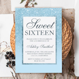 Invitation Parties scintillant bleue Faux élégant chic Sweet