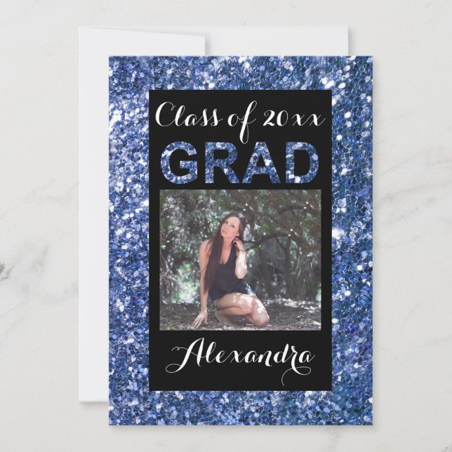 Invitation Parties scintillant Bleue - Look 1 Photo Graduatio (Devant)