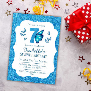 Invitation Parties scintillant bleue mignon pétillant 7e anni