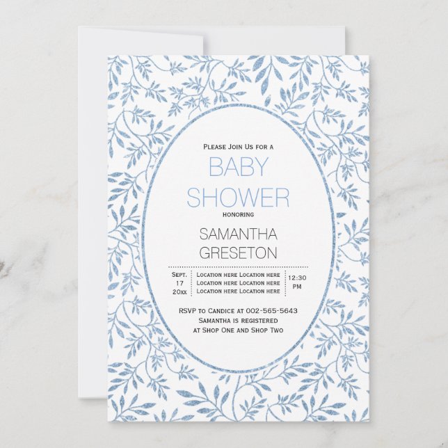 Invitation Parties scintillant bleue moderne baby shower tend (Devant)