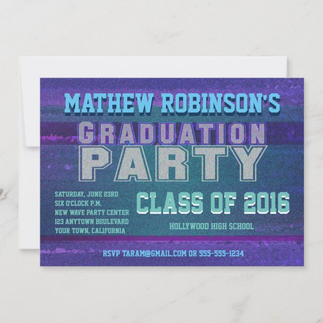 Invitation Parties scintillant Bleue Moderne Look Graduation (Devant)
