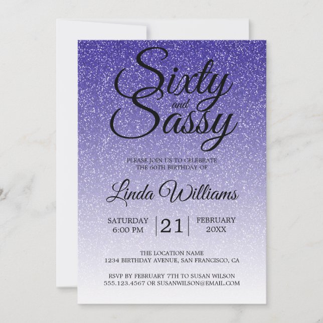 Invitation Parties scintillant bleue Ombre 60 et Sassy 60e an (Devant)