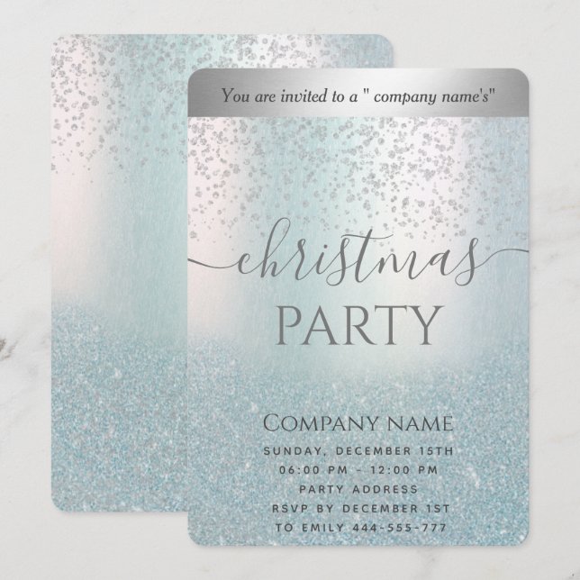Invitation Parties scintillant bleue ombre fête de Noël d'ent (Devant / Derrière)