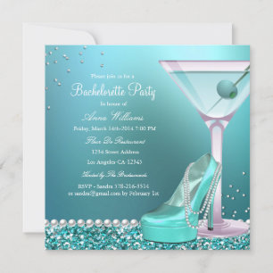 Invitation Parties scintillant bleue turquoise Pearl Bachelor
