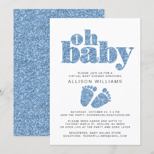 Invitation Parties scintillant bleue Virtual Baby Boy Show