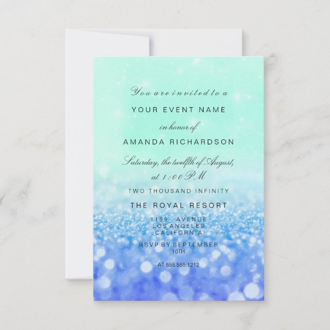 Invitation Parties scintillant Blu Anniversaire Florale Sur L (Devant)
