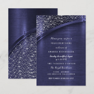 Invitation Parties scintillant Blue Navy Fête des mariées Ann