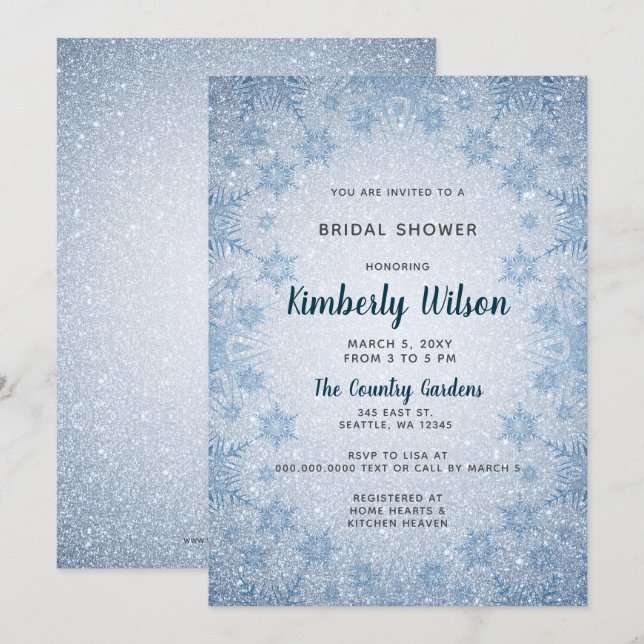 Invitation Parties scintillant Blue Snowflakes Fête des marié (Devant / Derrière)