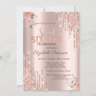 Invitation Parties scintillant Boho Rose Rose Gold Sweet 16