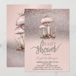Invitation Parties scintillant Bokeh, Champignons Baby shower