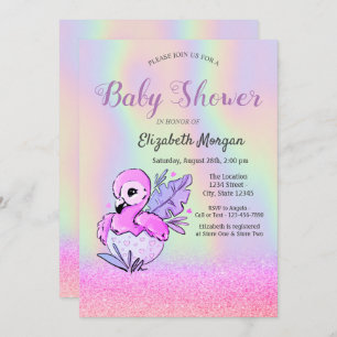 Invitation Parties scintillant Bokeh, Flamant rose, Baby show