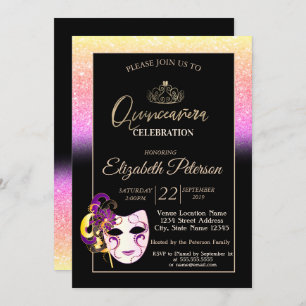 Invitation Parties scintillant Bokeh, Tiara, Masquerade Quinc