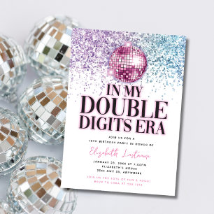 Invitation Parties scintillant branchée Disco Double chiffres