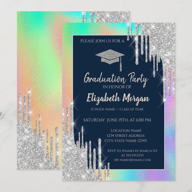 Invitation Parties scintillant Casquette, Éclats d'argent, Ar (Devant / Derrière)