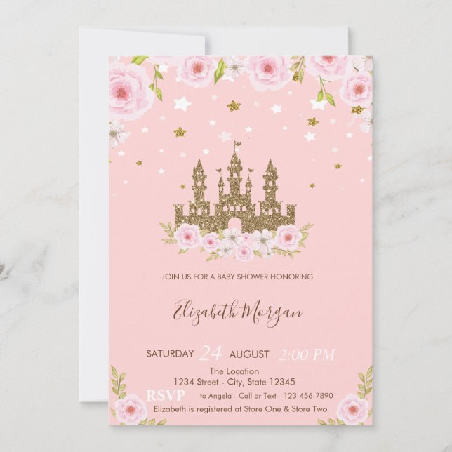 Invitation Parties scintillant Castle Stars Baby shower Fleur (Devant)