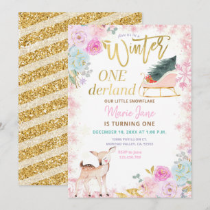 Invitation Parties scintillant Cerf rose hiver Onederland Ann