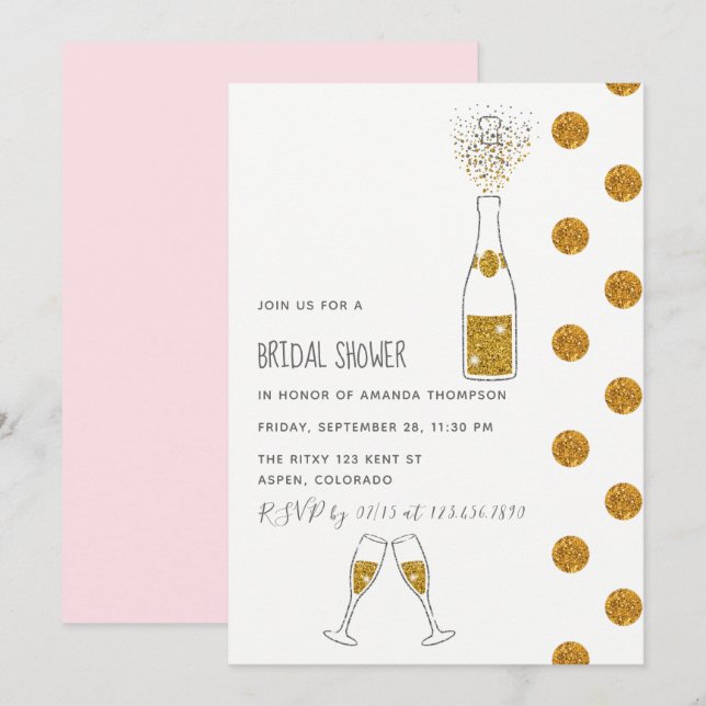 Invitation Parties scintillant Champagne bulles de douche nup (Devant / Derrière)