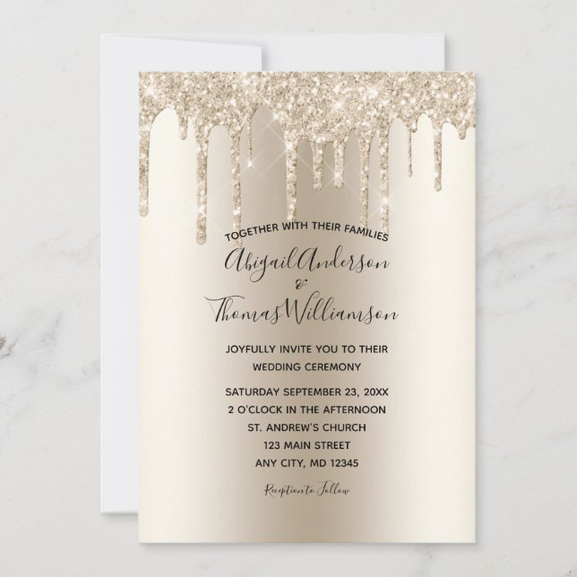 Invitation Parties scintillant Champagne Drip tendance mariag (Devant)
