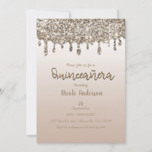 Invitation Parties scintillant Champagne Gold Drip Glam Quinc