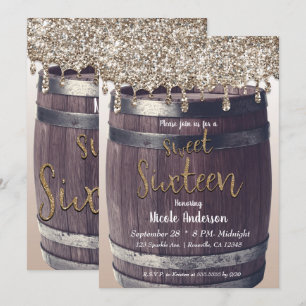 Invitation Parties scintillant Champagne Gold Drip Rustic Swe