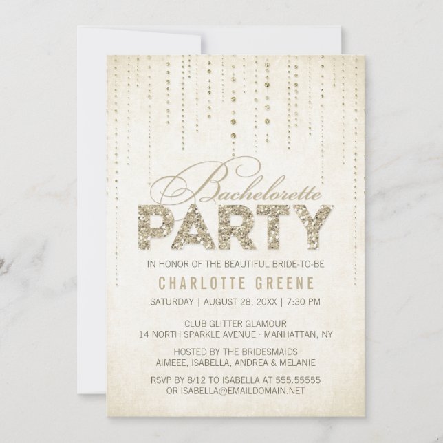Invitation Parties scintillant Champagne Gold Look Bacheloret (Devant)