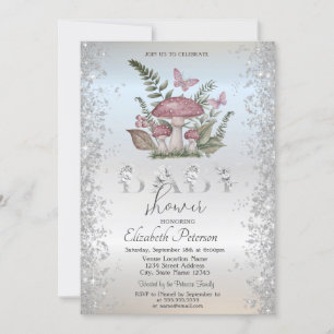 Invitation Parties scintillant Champignons Papillons Baby sho