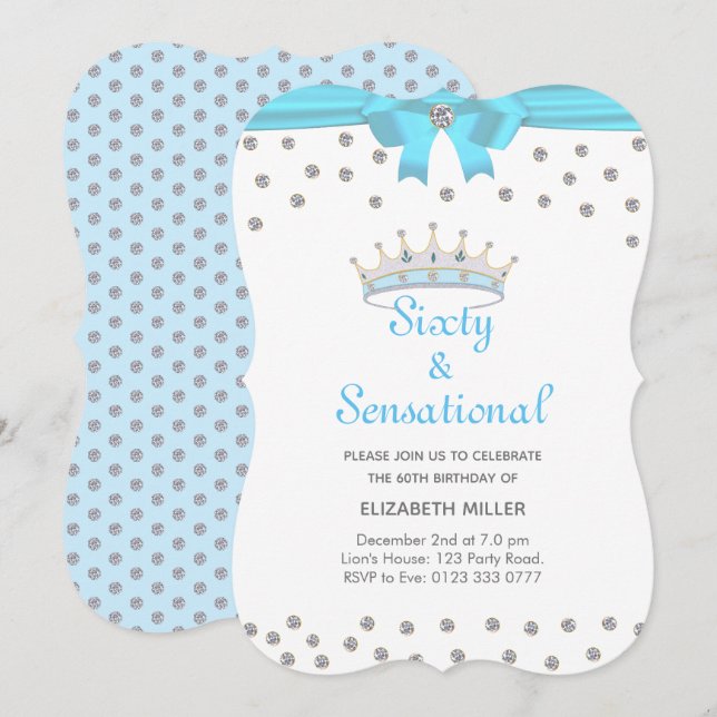Invitation Parties scintillant chic Couronne diamant soixante (Devant / Derrière)