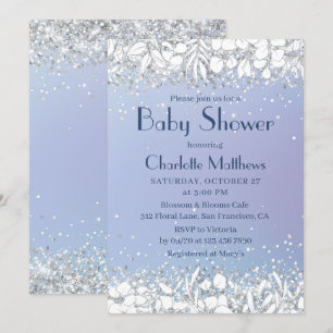 Invitation Parties scintillant chic Floral Blue Boy Baby show