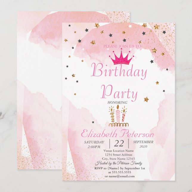 Invitation Parties scintillant Chic Tiara, Bougies, Étoiles A (Devant / Derrière)
