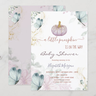 Invitation Parties scintillant Citrouille Bleu Papillons Baby
