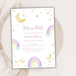 Invitation Parties scintillant coloré Rainbow Moon Star Baby 