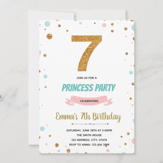 Invitation Parties scintillant confetti 7e anniversaire invit (Devant)