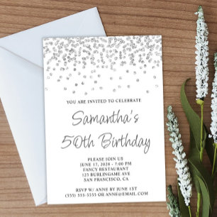 Invitation Parties scintillant Confetti Argent Blanc 50e anni