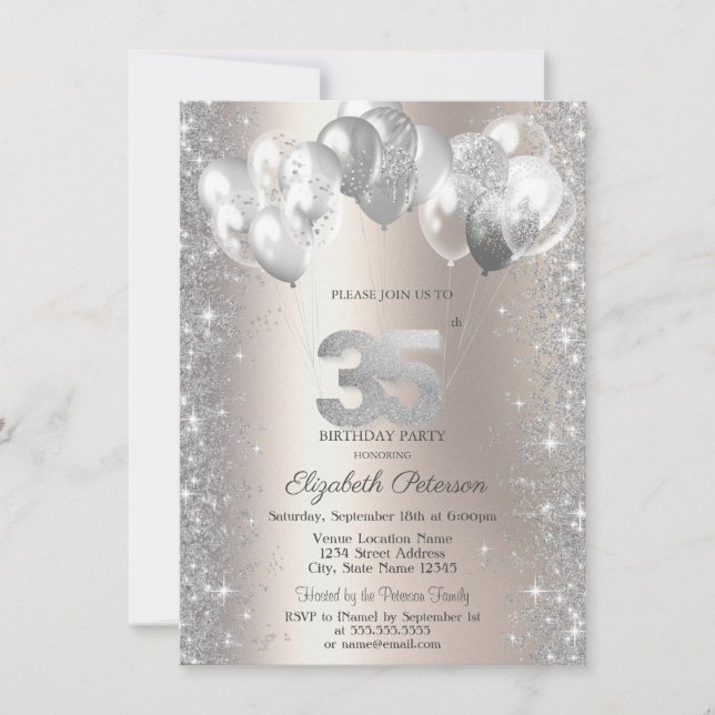 Invitation Parties scintillant Confetti Balloons Champagne 35 (Devant)