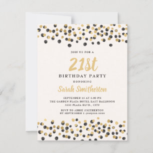Invitation Parties scintillant Confetti en or noir blanc 21e 