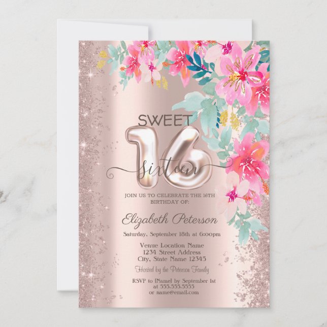 Invitation Parties scintillant Confetti Fleurs de printemps R (Devant)