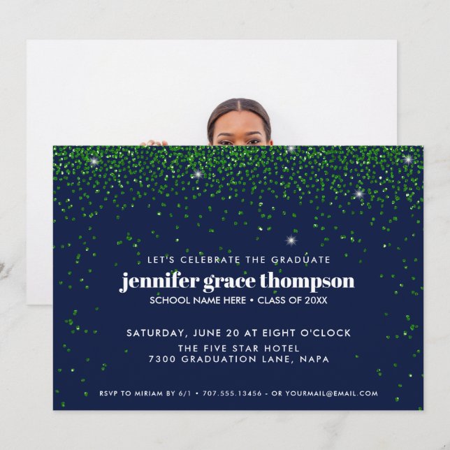 Invitation Parties scintillant Confetti Green Blue Photo Grad (Devant / Derrière)