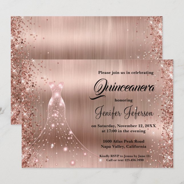 Invitation Parties scintillant confetti Quinceanera Invitatio (Devant / Derrière)