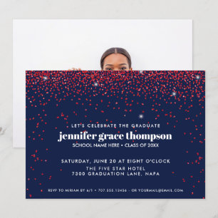 Invitation Parties scintillant Confetti Red Blue Photo Gradua