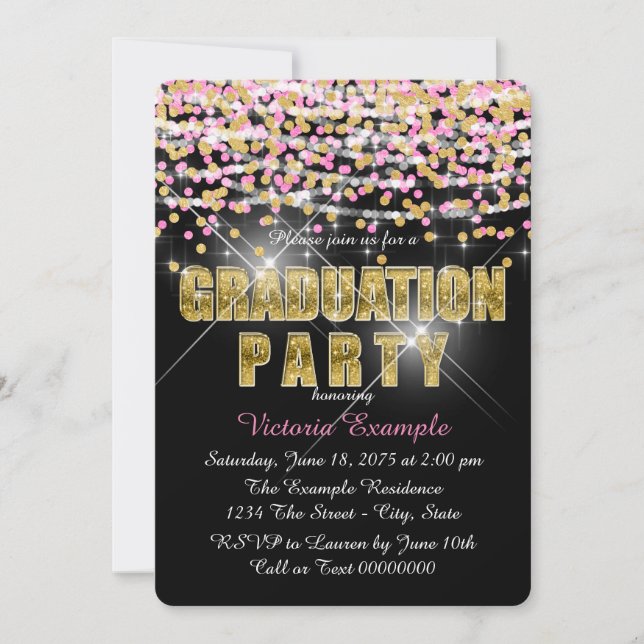 Invitation Parties scintillant Confetti rose et or (Devant)