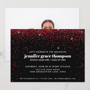 Invitation Parties scintillant Confetti Rouge Black Photo Gra