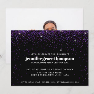 Invitation Parties scintillant Confetti violet noir photo Gra